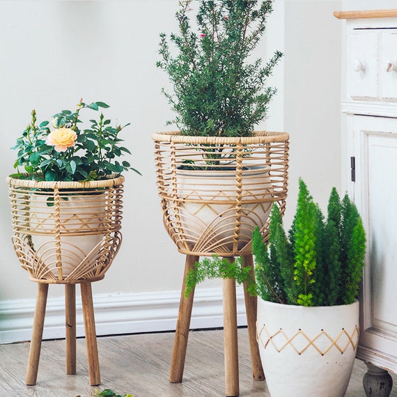 Rattan Indoor Plant Stand Plant Pot With Stand Bohemian - Etsy UK