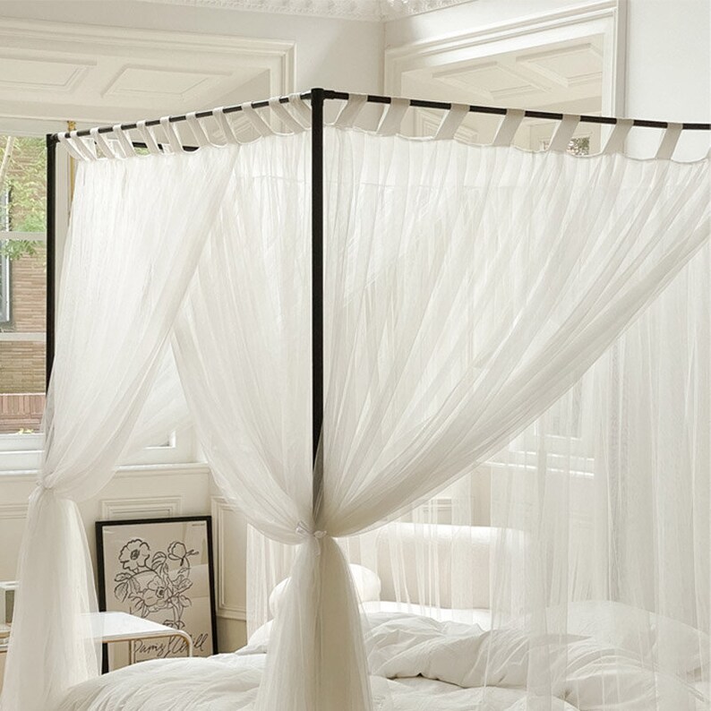Farmhouse Lace Bed Canopy Romantic 4 Corners Post Curtain Etsy