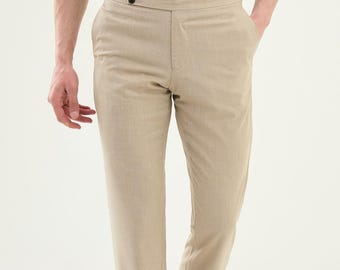 Slim Fit Beige Baumwollhose - Herrenhose