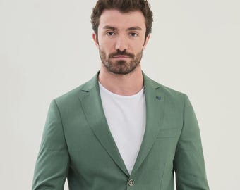 メンズ 1920年代 ダブルブレスト オリーブグリーンカラー 2ピース