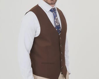 Brown Slim Fit Men's Vest, Formal Waistcoat for Wedding, Groom Vest, Business Vest, Men's Dress Vest, Classic Brown Suit Vest