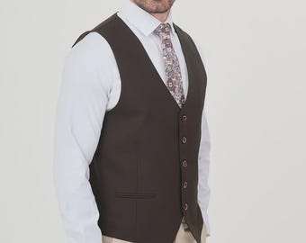 Dark Brown Slim Fit Men's Vest, Brown Wedding Waistcoat, Groom Vest, Groomsmen Vest, Formal Dress Vest, Men's Suit Vest, Prom Vest