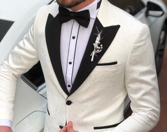 Men Suits White 3 Piece Slim Fit Two Button Wedding Groom Party Wear Coat Pant, White Tux, Men White Suit, White Slim Fit Peak Lapel Tuxedo