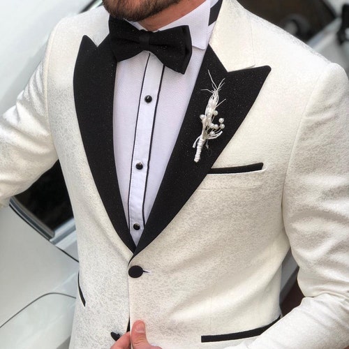 Tuxedo Jacket Men's White Peak Lapel One Button Slim Fit - Etsy