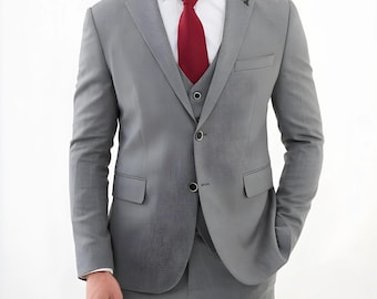 Graue Wollmischung Slim Fit 3-teiliger Anzug: Hochzeit Abschlussball Outfit
