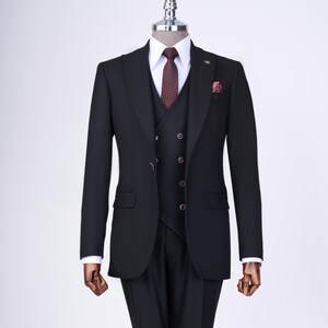 GENT WITH Men Suits Black 3 Piece Slim Fit One Button Wedding Groom Party Wear Coat Pant, Peak Lapel Suit, Black Slim Fit Suit for Men