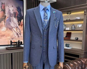 Costume 3 Pièces Pour Garçon Romano Style Italien - Taille 8 Ans, Bleu - Neuf Avec étiquettes
