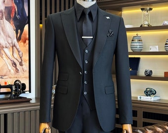 Men's Poly Poplin 3 Piece Black  Matching Vest Dress Suit main image 1