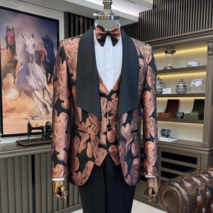 Men&#39;s Suits Brown 3 Piece Slim Fit One Button Wedding Groom Party Wear Coat Pant, Plus Size Groom Brown Suit, Brown Slim Fit Wedding Tuxedo