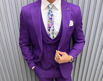 Men Suits Purple 3 Piece Slim Fit One Button Wedding Groom - Etsy