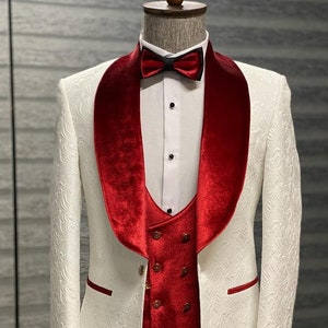Men Suits White 3 Piece Slim Fit One Button Wedding Groom - Etsy