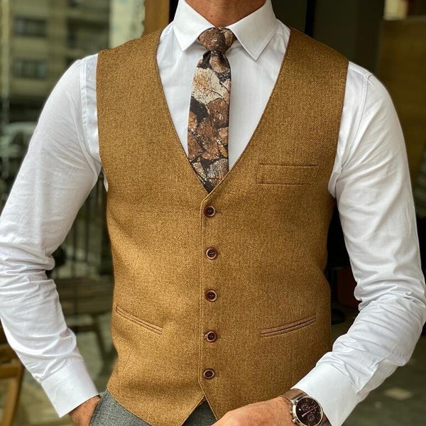 Men's Vest, Camel Waistcoat, Formal, Waist Coat for Men, Wedding Vest, Men Business Style, Groom Vest, Groomsmen Vest - Camel Slim Fit Vest