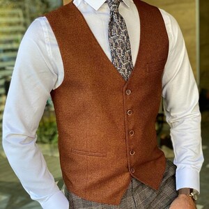 Mens Vest, Brown Waistcoat, Formal, Waist Coat for Men, Wedding Vest, Mens Vest, Groom Vest, Grooms Men Vest - Brown Slim Fit Wool Vest