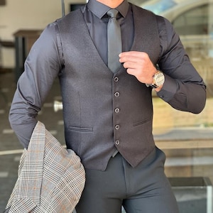 Mens Vest, Black Waistcoat, Formal, Waist Coat for Men, Wedding Vest, Mens Vest, Groom Vest, Grooms Men Vest - Black Slim Fit Vest