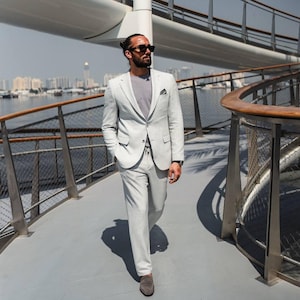 Men’s Gray Slim Fit Suit | 2 Piece Patterned Suit | Wedding Groom Suit | Prom Outfit | Modern Formal Wear | Tailored Blazer & Pants