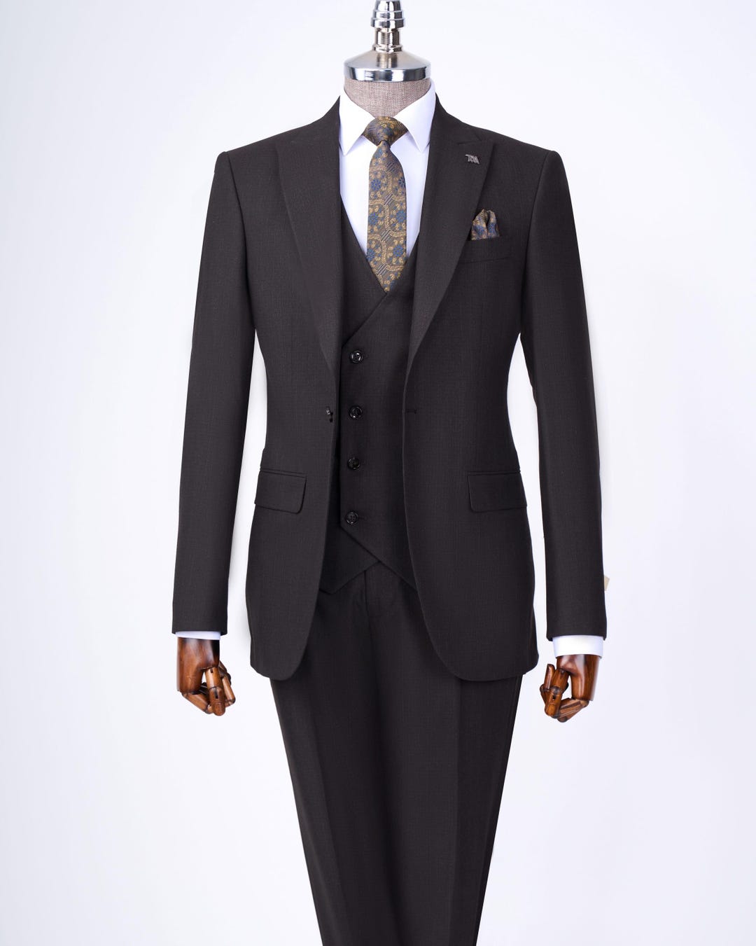 メンズ ダークブラウン スリムフィット イタリアンカット 2ボタン ピークラペルスーツ、メンズ 3ピース パーティースーツ、ウェディング新郎スーツ、メンズ  ダークブラウン ジャケット ベスト パンツ - Etsy 日本