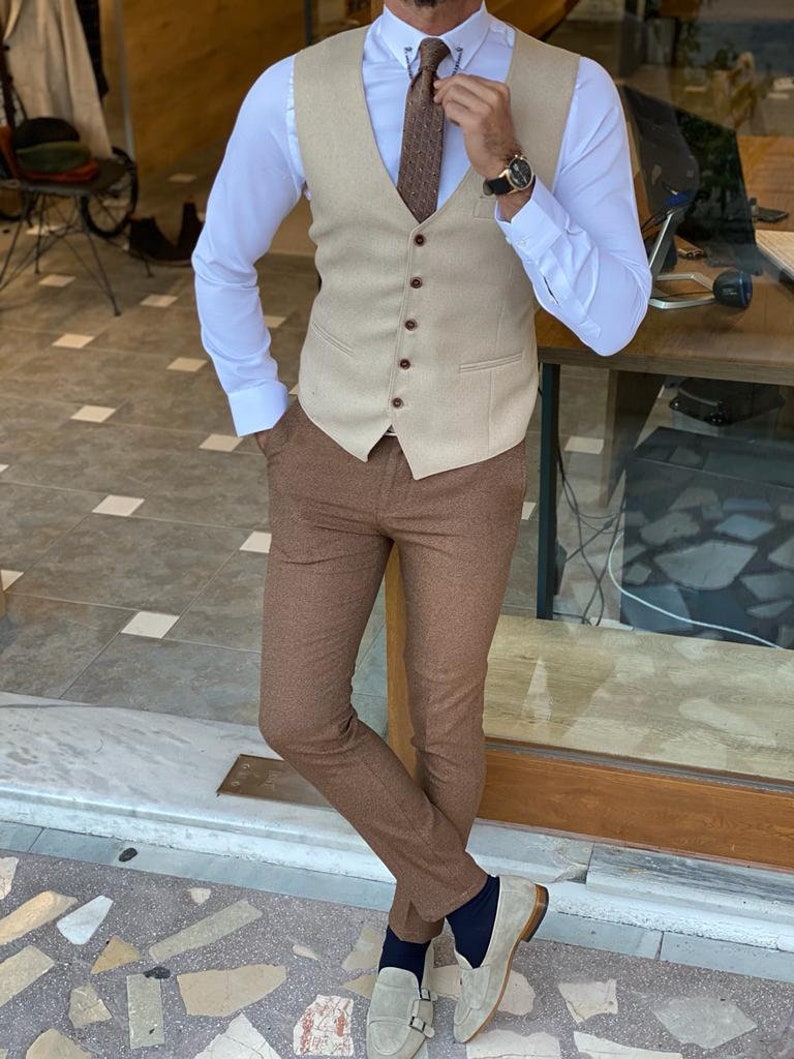Mens Vest, Beige Waistcoat, Formal, Waist Coat for Men, Wedding Vest