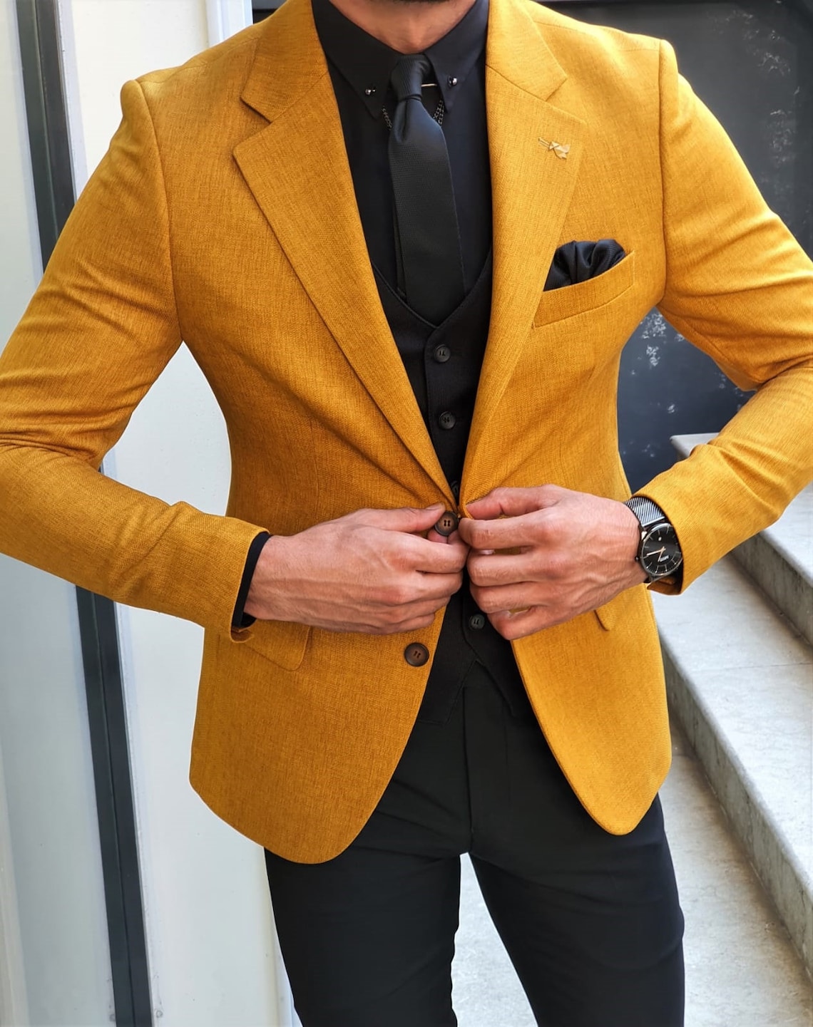 Men Tuxedo Jacket Mustard Slim Fit Two Button Dinner Jacket Etsy