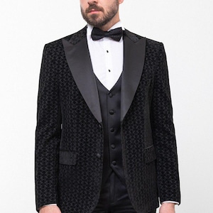 Men&#39;s Suits 3 Piece Slim Fit Two Button Wedding Groom Party Wear Coat Vest Pants, Groom Black Suit, Black Slim Fit Prom Peak Lapel Tuxedo