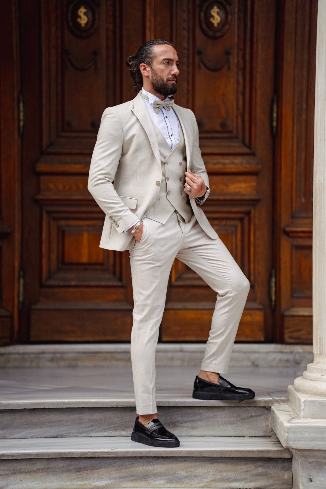 Men's Suits Beige 3 Piece Slim Fit One Button Wedding Groom Party Wear Coat  Pant, Groom Beige Suit, Beige Slim Fit Peak Lapel Wedding Tuxedo -   Canada