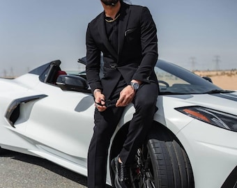 Slim Fit Black Suit: Two-Button Peak Lapel - Wedding, Party Wear