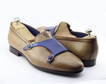 Brown Leather Double Monk Strap Loafers: Men's Wedding Shoes