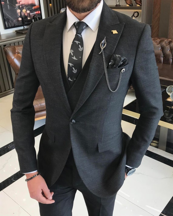 STATEMENT TZD-100 BLACK, DOUBLE BREASTED SUIT 2PC, 100% WOOL ITALY – Studio  Menwear