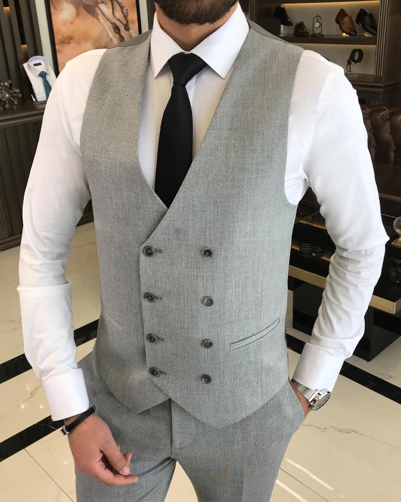 Gray Slimfit Italian Cut Suit Mens Suit Gray 3 Piece Etsy