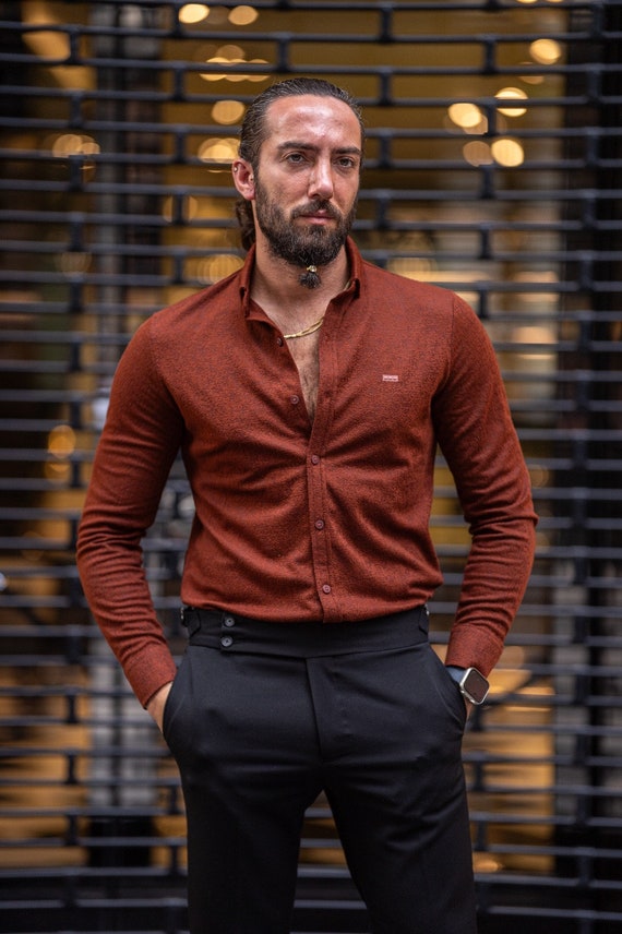 Men Shirts ~ Shirts for Men ~ Button Shirts ~ Tile Brown Dress Shirts, Tile Brown  Shirt, Tile Brown Slim Fit Long Sleeve Casual Shirt - Etsy