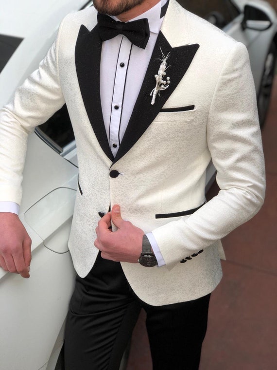 New Green Velvet Lapel White Three Piece Suit | Wedding Suits | Bradymensuit
