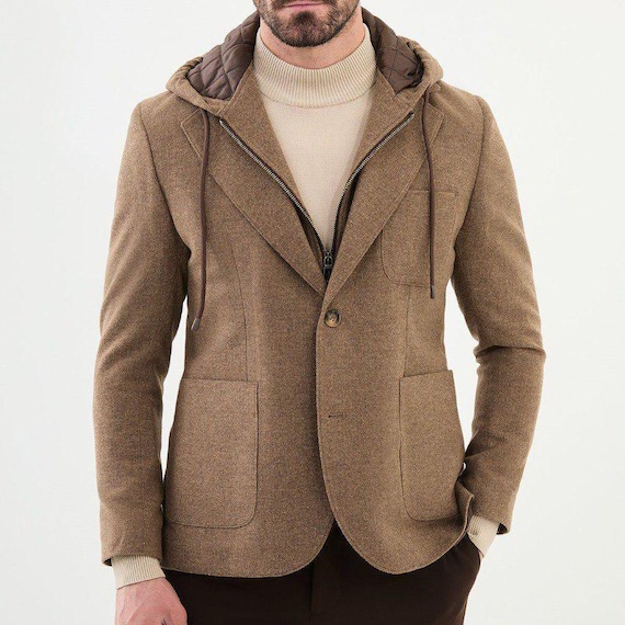 brown dress jacket mens The Black Tux Brown Suit Jacket In Brown/Beige | Size: 42