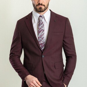 GENTWITH Men Burgundy Maroon Slim Fit Notch Lapel 2 Piece Party Groom Suit