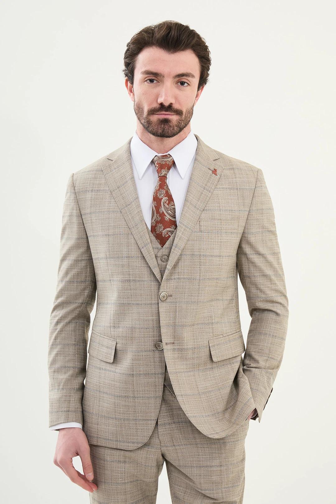 Beige Plaid Linen Suit: Men's 3-piece Wedding Outfit - Etsy Canada