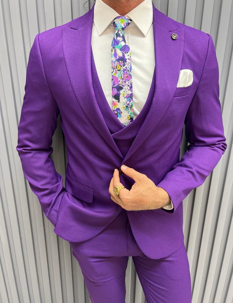 Violet Purple 3-Pieces Tailored Slim Fit Prom Suits For Men – Ballbella