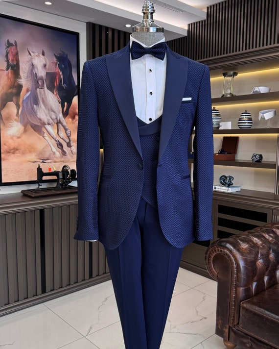 Cravatta Vestito Matrimonio Uomo Abito Blu Uomo Cerimonia Smoking