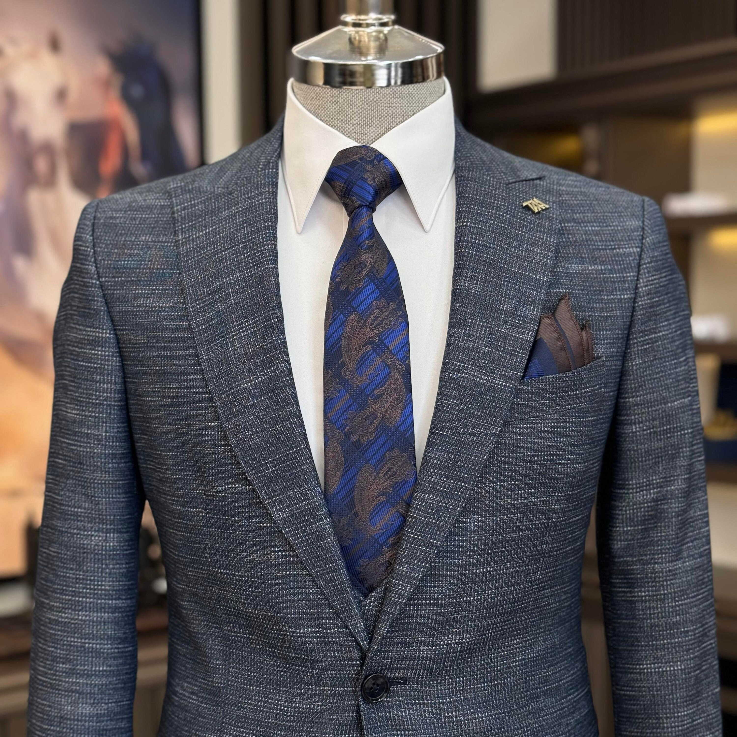 Navy Slim-fit Italian Cut Suit Mens Suit Navy 3 Piece Suit Wedding Suit ...