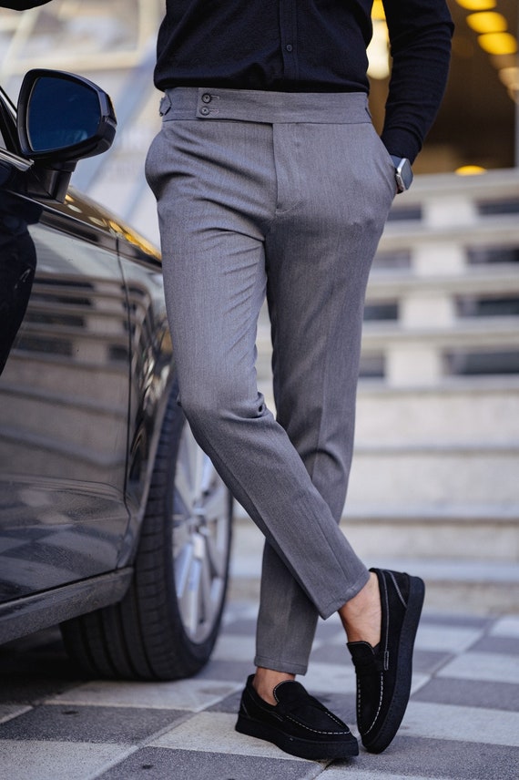 Gray Slim Fit Chino Pants: Men's Viscose Blend Trousers - Etsy Gray Slim Fit Chino Pants: Men's Viscose Blend Trousers - Etsy