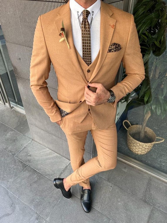 Classic Brown Suits For Men Wedding Business Formal Tuxedo 2023 Vintage  Peak Lapel Custom 3 Pcs Jacket+Pants+Vest Costume Homme