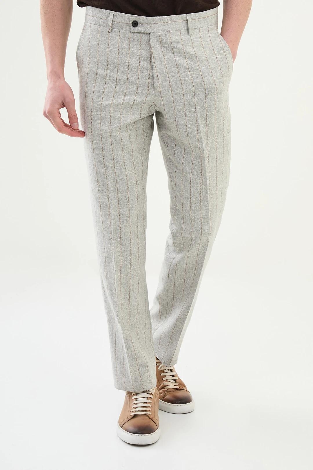 Gray Pinstripe Linen Pants: Slim Fit Trousers for Men