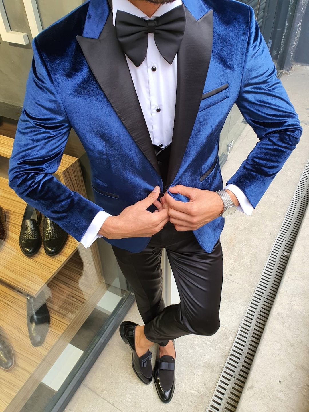 Men Suits Blue 3 Piece Slim Fit One Button Wedding Groom Party Wear ...