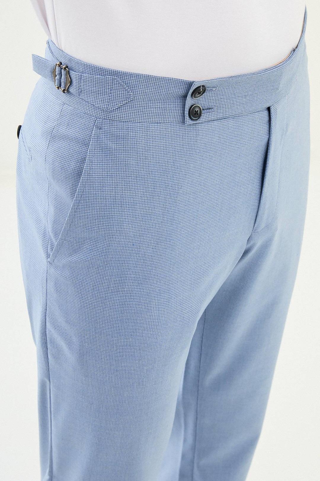 Slim Fit Blue Cotton Dress Pants: Men's Trousers