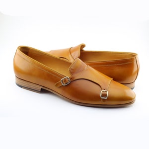 GENT WITH Men Brown Loafers, Wedding Groom Party Wear Shoes, Men Brown Loafer Shoes, Groom Brown Shoes, Brown Double Monk Straps Loafers