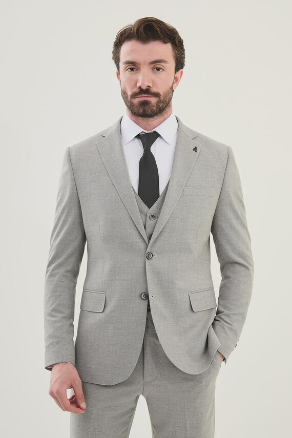 Slim Fit Grey 3-piece Suit: Cotton Linen Blend - Italian Cut - Etsy