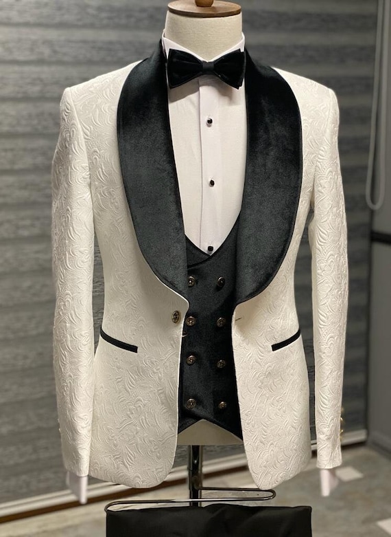 Buy Men Fashion Formal White 3 Piece Wedding Suit Slim Fit Peak Lapel One  Button With Ankle Length Pant Online in India - Etsy