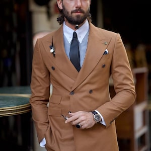 Men Suits Brown 2 Piece Slim Fit Two Button Wedding Groom Party Wear Coat Pant, Brown Suit for Men, Brown Slim Fit Double Breasted Suit