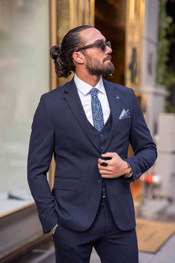 Abiti da uomo blu navy 3 pezzi slim fit due bottoni cappotto da sposo per matrimonio festa abito blu navy da uomo abito blu slim fit con risvolto a lancia Etsy Italia