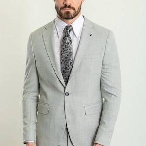 GENTWITH Men Gray Slim Fit Notch Lapel 2 Piece Party Groom Suit