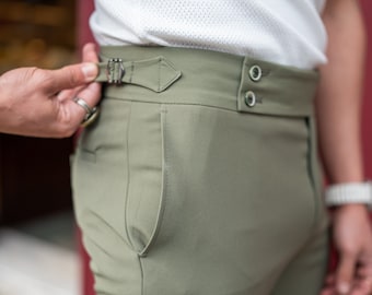 Men's Green Slim Fit Chino Pants: Viscose Cotton Trousers