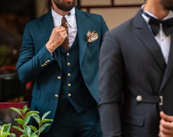 Abito slim fit verde: design italiano, abito da sposo 3 pezzi