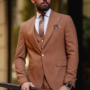 Rust 3 Piece Suit: Slim Fit Italian Design, Wedding Groom Attire image 3